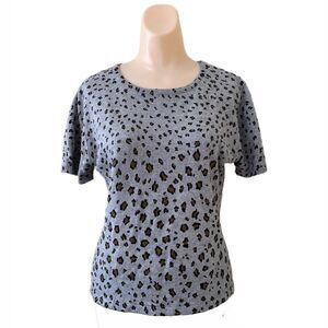 ZZ Silk Medium Sweater Cashmere Blend Animal Print Short Sleeve Black Gray